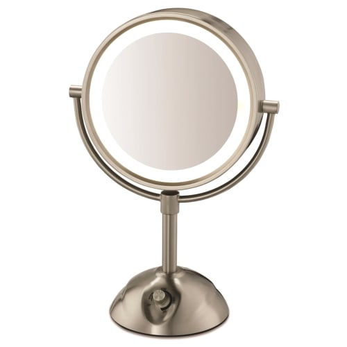 Conair® Lighted, 5x Magnification Mirror with Power Outlet, Satin Nickel Finish